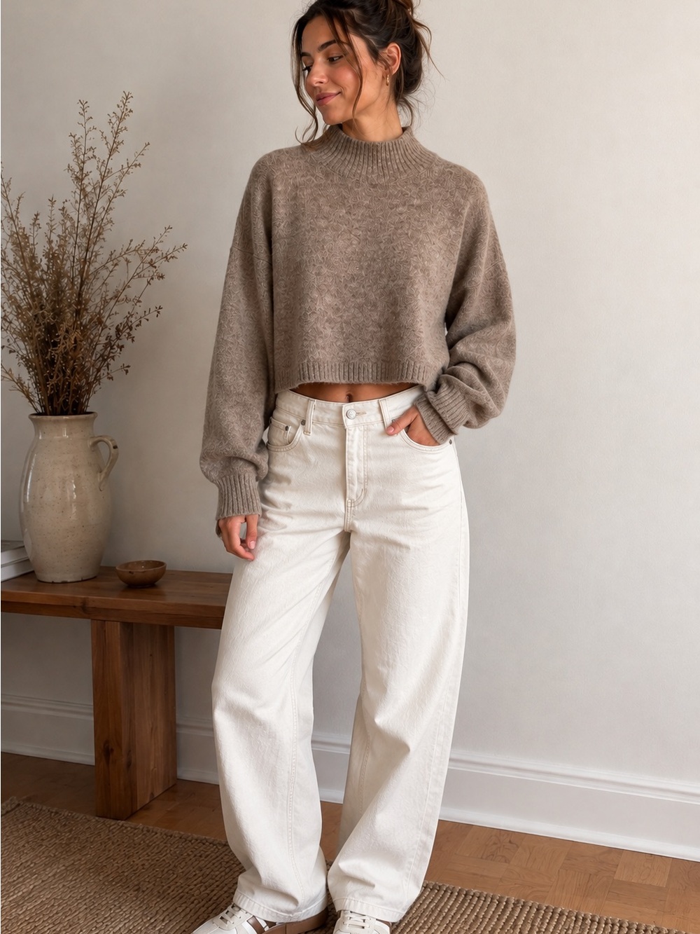 & Other Stories Stockholm Atelier XS Cropped Mock Neck Alpaca Blend Sweater